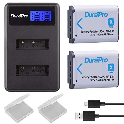 DuraPro 2X 1600mAh NP-BX1 Akku und LCD-Dual-USB-Ladegerät für Sony NP-BX1 Akku, Sony DSC-RX100 RX100 II DSC-WX500 HX300 HX400V WX300 WX350 HDR AS100v AS200V AS15 AS30V AS300 M3 M2