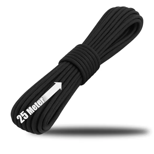 COM-FOUR® Paracord Schnur Ø 4 mm, 25 m - Seil mit 7 Kern Strängen für Boot, Camping, Outdoor - Nylonseil mit 250 Kg Tragkraft - Zeltseil, Abspannseil, Allzweckseil