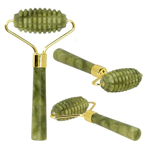 Lantelme Jade Stein Massagegeräte | Roller mit Rillen für natürliche Entspannung und strahlende Haut | Für Körper und Gesicht | Massage und Pflege Jaderoller Geschenkidee Frauen Männer (Roller)
