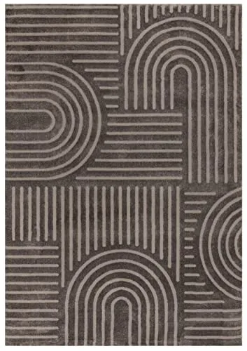 Boho Geometrischer Kurzflor Teppich - Grau 80cm x 220cm - Teppich im Japandi-Boho-Stil mit weicher Textur und 3D-Effekt. OekoTex-zertifiziert und umweltfreundlicher Juteboden für ein stilvolles, sicheres Zuhause.