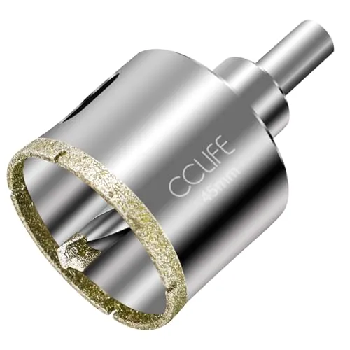 CCLIFE Diamantbohrer, 45mm Diamant Lochsäge mit Zentrierbohrer, 45# Kohlenstoffstahl, Glasbohrer mit Diamant-Beschichtung für Keramik, Granit, Glas