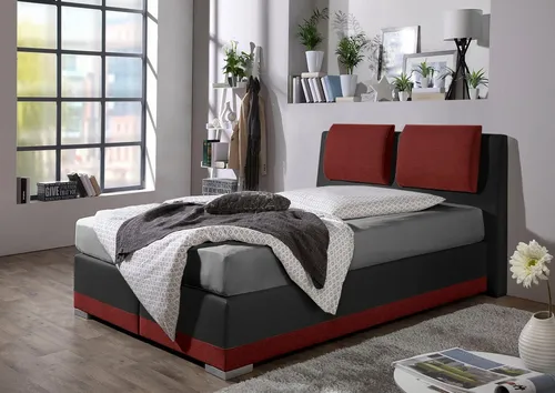 Boxspringbett MAINTAL, rot, 172x212 cm - Polsterbetten mit verstellbarer Kopfstütze und 7-Zonen-Kaltschaummatratze für optimalen Schlafkomfort. Made in Germany, erhältlich in drei Farben und fünf Größen.
