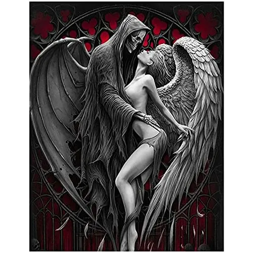 DCIDBEI 40 x 50 cm | 5D Diamant Malerei Quadratisch Gotik Manga, Diamant Painting Dämon und Engel, Mosaik Diamant-Stickerei schädel Skull Paar, für Kinder und Erwachsene, Totenkopf und Damen