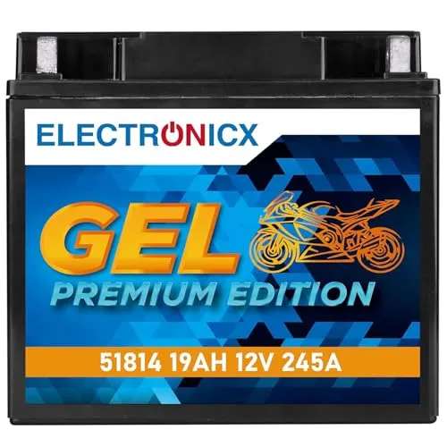 Electronicx GEL-51814 Motorradbatterie 12V 19Ah 245A – starke, wartungsfreie, versiegelte und auslaufsichere Starterbatterie Gel-Technologie, Hochleistung für Motorrad, Roller, Quad, ATV, Schneemobil