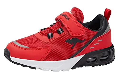 KangaROOS Unisex Kinder Kx-arg Ev Sneaker, Fiery Red Jet Black, 34 EU - Sneaker für Kinder mit atmungsaktivem Mesh-Obermaterial, elastischer Schnürung und Klettverschluss für einfachen Einstieg. Ortholite-Einlage sorgt für ein angenehmes Fußklima und hohen Tragekomfort.