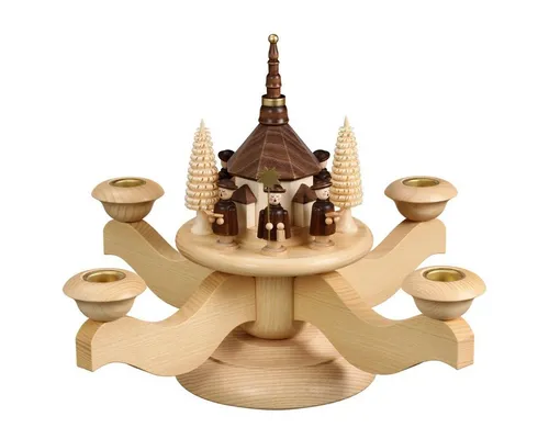 Volkskunstwerkstatt Unger Adventsleuchter mit Seiffener Kirche - Adventsleuchter aus Echt Erzgebirgischer Volkskunst, handmontiert mit Seiffener Kirche und Kurrendesängern – ideal für festliche Tischdekoration und Brauchtum.