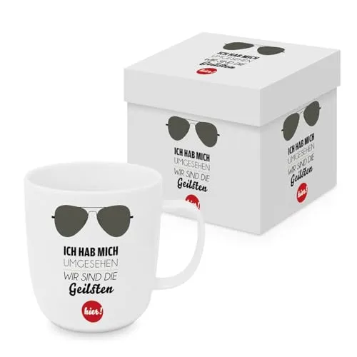 PPD Tasse Spruch Ich habe mich umgesehen aus Porzellan im passenden Geschenkkarton. Motivtasse für den gedeckten Tisch und als Geschenk 0,4L x H9cm