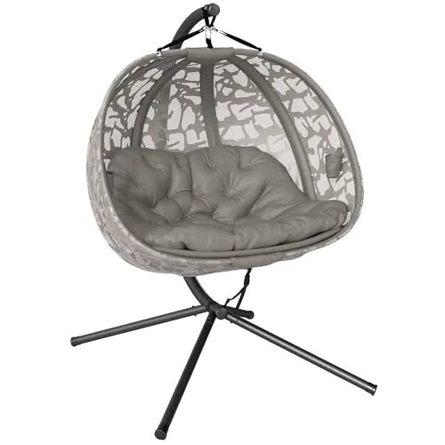 Outsunny Hängesessel - 130L x 103B x 172H cm - sand - Hängesessel mit geschwungener Rückenlehne und weich gepolstertem Kissen für ultimativen Komfort. Tragfähigkeit bis 240 kg, ideal für drinnen und draußen.