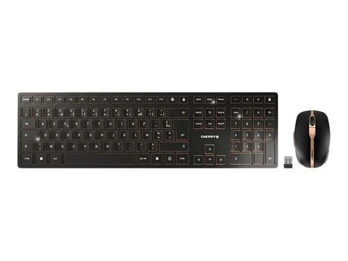 CHERRY DW 9100 SLIM - Kabelloses Tastatur- und Maus-Set - Maus-Tastatur-Set mit kabelloser Verbindung über Bluetooth oder 2,4 GHz, wiederaufladbar und leise Tasten für perfekte Konzentration im Büro oder Home Office.