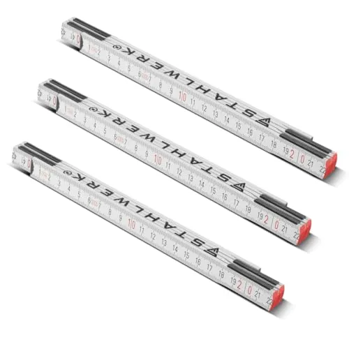 STAHLWERK Zollstock 3er Set 1 Meter präziser Holz-Gliedermaßstab | Meterstab | Maßstab | Maßband | Metermaß mit gut ablesbaren metrischen Ziffern