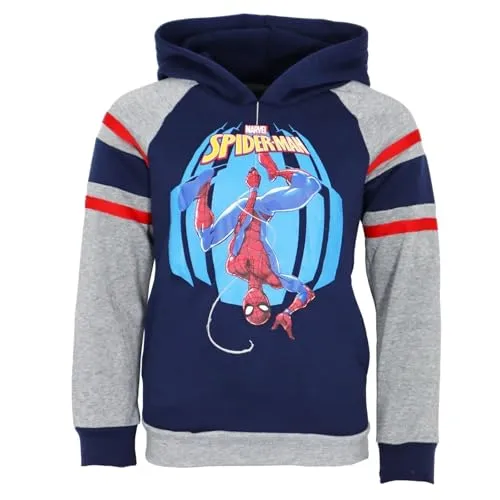 E plus M Spider-Man Hoodie für Kinder – Kuscheliger Kapuzenpullover mit Superhelden-Motiv – Offizielles Lizenzprodukt – Größe 92–128 – in Blau oder Grau, Farbe: Blau, Bekleidungsgröße: 92