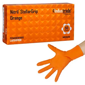 Meditrade Nitril StellarGrip Einmalhandschuhe, puderfrei, orange 1291M , 1 Packung = 50 Einmalhandschuhe, Größe M