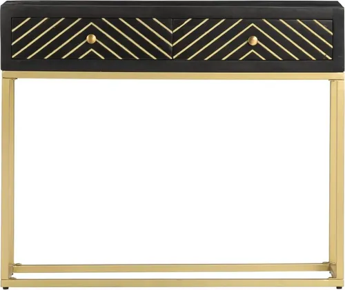 vidaXL Konsolentisch Schwarz und Gold 90x30x75 cm - Drohnen-Möbelstück aus robustem Mango-Massivholz und pulverbeschichtetem Stahl. Mit 2 Schubladen bietet dieser stilvolle Konsolentisch viel Stauraum und verleiht Ihrem Raum einen industriellen Charme.