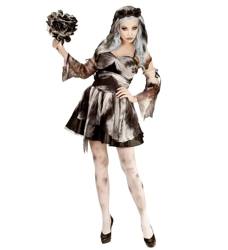 Totenbraut Gr. S Kleid Armbänder Kopfbedeckung schwarze Rosen Schleier Halloween
