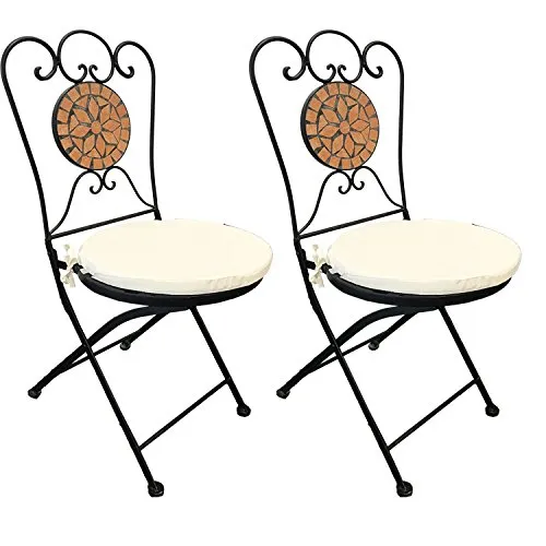 2X Dekorativer Mosaik Klappstuhl Terrakotta Mosaikstuhl Gartenstuhl mit Stuhlpolster beige für In- und Outdoor