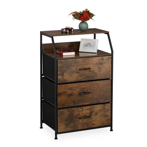 Vintage-Kommode mit Metallrahmen - Schränke & Wandschränke: Stilvolle Kommode mit 3 Schubladen und 2 Regalfächern im Industrial-Design für ein modernes Ambiente.