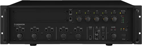 Monacor PA-1120 ELA-Verstärker 120 W 1-Kanal 5-Zonen - 5-Zonen-ELA-Mono-Mischverstärker für flexible Beschallungslösungen, ideal für Veranstaltungen und öffentliche Räume.