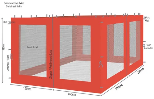 Quick Star Pavillonseitenteil 4 Seitenteile mit Moskitonetz in rot von Quick-Star