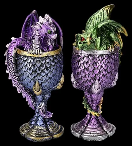 Produktbild Drachen Figuren sitzen in Kelch 2er | Fantasy Deko Statue