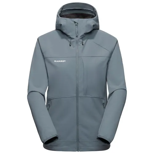 Mammut Ultimate Comfort Softshell Hooded Jacket Women strata (00789) L - Outdoor Freizeitjacke für Damen, bietet maximalen Tragekomfort mit 3-lagigem 4-Wege-Stretch-Softshell und PFC-freier wasserabweisender Imprägnierung. Ideal für Wandern und Reisen, umweltfreundlich aus recycelten Materialien.