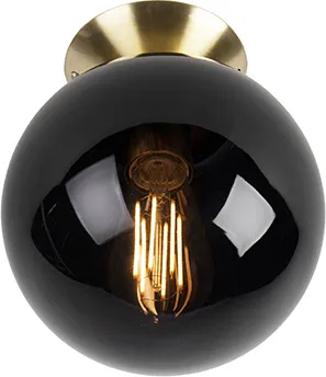 Qazqa Art Deco Deckenleuchte - Elegante Kugellampe in Messing mit schwarzem Glas - Tischlampen, stilvolle Art Deco Deckenleuchte, dimmbar und ideal für Wohnzimmer und Schlafzimmer, schafft eine gemütliche Atmosphäre.