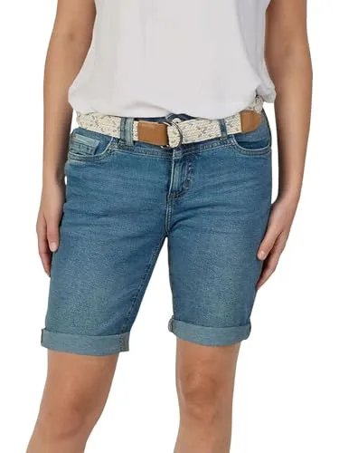 DENIMFY Jeans Shorts Damen mit Gürtel Regular Fit DFLena - Moderne Damen-Shorts im Regular Fit mit elastischem Gürtel, ideal für Frühling und Sommer. Hoher Tragekomfort und stylischer Beinumschlag machen sie perfekt für Freizeit und Urlaub.