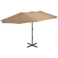 Sonnenschirm mit Aluminium-Mast 460x270 cm Taupe - Ampelschirm in Taupe, mit robustem Aluminium-Mast für hohe Stabilität und UV-Schutz – perfekt für sonnige Tage im Garten oder auf der Terrasse.