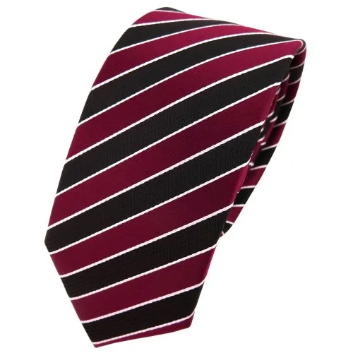 TigerTie - schmale Designer Krawatte in rot weinrot bordeaux schwarz silber gestreift