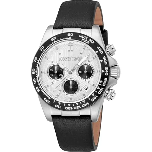 Roberto Cavalli RC5G135L0015 - Elegante Herren-Chronographen-Uhr - Armbanduhren mit stilvollem Edelstahlgehäuse und Lederarmband, wasserdicht bis 50 m, ideal für modebewusste Männer.
