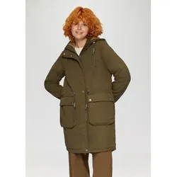 QS Gefütterter Parka mit Kapuze olivgrün M - Funktionsjacke im Regular Fit, ideal für kalte Tage mit leichtem Taftfutter und praktischen Pattentaschen, perfekt für Outdoor-Aktivitäten.