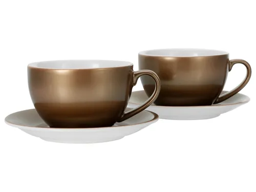 CreaTable GOLDEN DAYS Bistrotassen Set, 2-teilig - Thermobehälter mit glamourösem Design: 2 goldfarbene Cappuccinotassen und Untertassen, spülmaschinen- und mikrowellengeeignet, ideal für stilvolle Kaffeepausen.