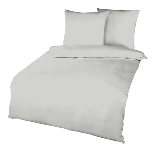 Kaeppel Biber Bettwäsche Uni Silber 135x200cm - Bettwäsche-Set aus 100% Baumwolle, atmungsaktiv und kuschelig weich. Verleiht Ihrem Schlafzimmer einen eleganten Charme und sorgt für ein ideales Schlafklima.