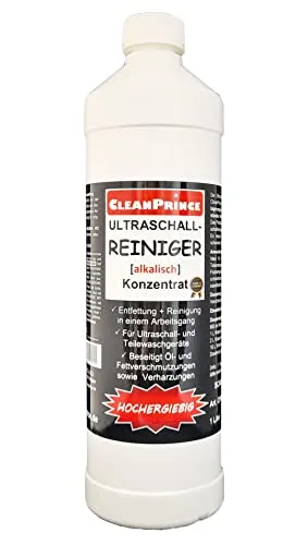 CleanPrince Ultraschallreiniger 1 Liter alkalisch flüssig | für Teilewaschgeräte Ultraschall Reinigungsmittel Öl Fett und Harzverschmutzungen Reiniger
