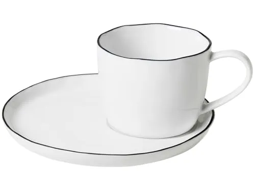 Broste Copenhagen Tasse mit Untertasse, Porzellan, Grau, 6.4 Centimeters cm