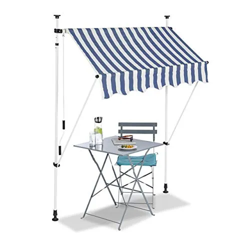 Relaxdays Klemmmarkise 150 cm, Blau Gestreift