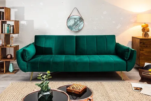 Riess-Ambiente Schlafsofa DIVANI 220cm smaragdgrün & gold - Sofa mit Bettfunktion im stilvollen Retro Design, gepolstert und pflegeleicht – ideal für Wohnzimmer und Gästezimmer.
