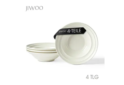 JIWOO Suppenteller 4er Ø21,2 cm, Speiseteller Pastateller Salatteller Dessertteller Plate, (4 St), Keramik Tellerset Weiß mikrowellen- und spülmaschinenfest Ø21,2 cm