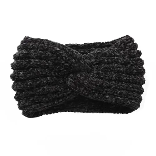 axy Damen Strick Haarband mit Twist Knoten Winter Stirnband, Headband gestrickt Haarbänder HBW3 (Schwarz)