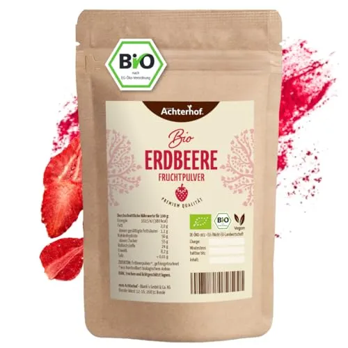 Fruchtpulver Erdbeere Bio 100g | naturreines, aromatisches Fruchtpulver | aus 100% Bio-Erdbeeren | für Shakes, Smoothies, Müslis uvm. | vom Achterhof