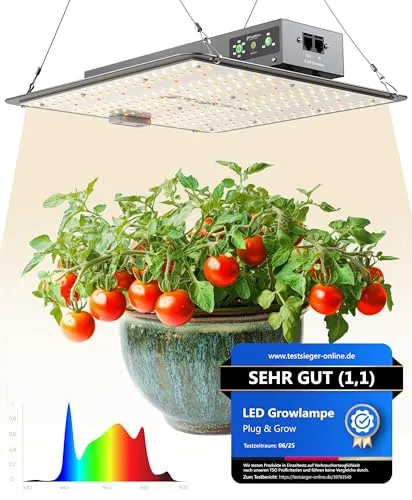 Grow Lampe LED Vollspektrum 120W mit Timer und Daisy-Chain - Pflanzenlampe mit 120W San'an LEDs für maximale Erträge bis 200g pro Pflanze. Integrierter Timer und Dimmer für optimale Wachstumsbedingungen. Ideal für Growzelte bis 80 cm!