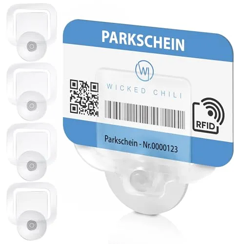 Wicked Chili 4er Set Parkausweis Auto Halterung Windschutzscheibe mit 30mm Saugnapf, Kartenhalter, Parkscheinhalter, Parkausweishalter, Kartenhalter Autoscheibe (Made in Germany) transparent, 4X
