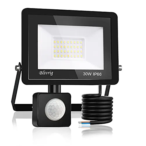 Blivrig LED Strahler mit Bewegungsmelder Außen 30W Kaltweiss, Fluter mit Bewegungssensor, Superhell 3000LM Aussenstrahler, IP66 Wasserdicht Scheinwerfer, für Garten, Garage (Kaltes Weiß, 30W)