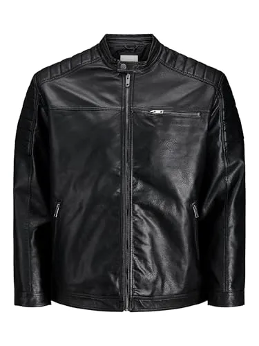 Herren Jack & Jones JJEROCKY Kunstleder Jacke Plus Size - Biker Bomber Übergangs Blouson in Übergröße 6XL, ideal für stilvolle Auftritte und optimale Bewegungsfreiheit.