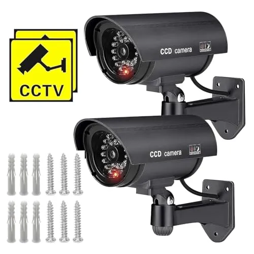 Stück Kamera Attrappe, Überwachungskamera Aussen Attrappe, Wetterfest Kameraatrappe Aussenbereich, Camera Dummy Outdoor Kameraattrappen Außen Mit Led Blinkend, Für Den Innen- Und Außenbereich 2