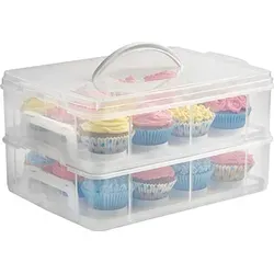 WOLFCUT Muffin/Cupcake Transportbox für 24 Stk. - Servierplatten - Praktische Transportbox für bis zu 24 Muffins oder Cupcakes mit zwei Etagen, drehbaren Böden und sicherem Schnappverschluss für frisches Gebäck.