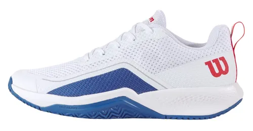 Wilson Rush Pro Lite Allcourt Tennisschuhe 2024 - Herren in Weiß/Blau - Tennisschuhe mit ultimativen Komfort und breitem Zehenraum, ideal für Stabilität und Flexibilität. Atmungsaktive Materialien und gewölbte Sohle unterstützen deinen Spielstil.