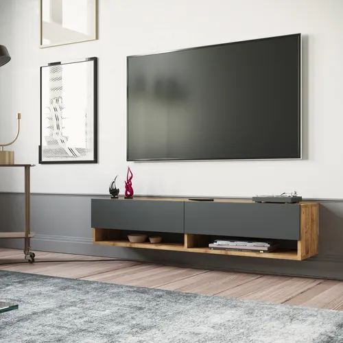 [en.casa] TV Board Laitila - Eleganter Fernsehtisch mit Stauraum - TV-Halterungen: Stilvolles Lowboard in Eiche rustikal/Anthrazit mit 2 Schranktüren und 2 Ablagen für optimalen Stauraum und schnellen Aufbau.