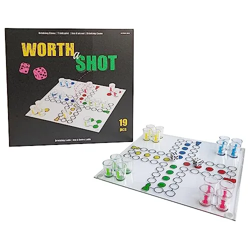 Amscan - Trinkspiel Drinking Ludo, 1 Spielbrett, 16 Gläser, 2 Würfel, Saufspiele, Partyspiel