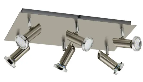 TRANGO LED Deckenstrahler JACK, 6-flammig Edelstahl-Optik - Lampen für den Innenbereich, flexibel verstellbar und inklusive 6 warmweißen LED-Leuchtmitteln für eine energieeffiziente Beleuchtung.