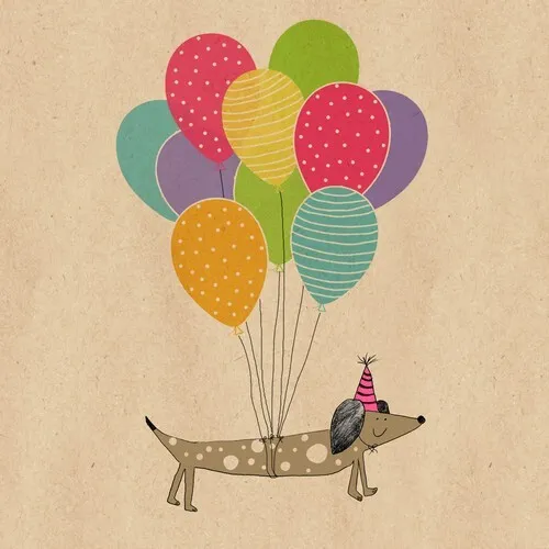 Servietten aus Recycling-Papier Geburtstag Dackel mit Luftballons als Tischdeko. Papierservietten mit Motiv. Auch für Decoupage und Serviettentechnik 33x33cm 20